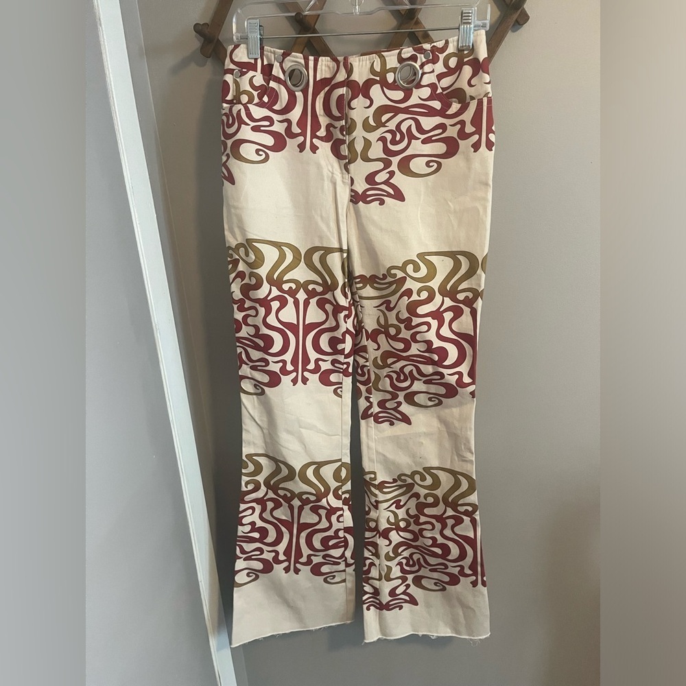 Y2K Miaou UO Exclusive Pant Mid Rise Waistless Zip Flare Graphic S